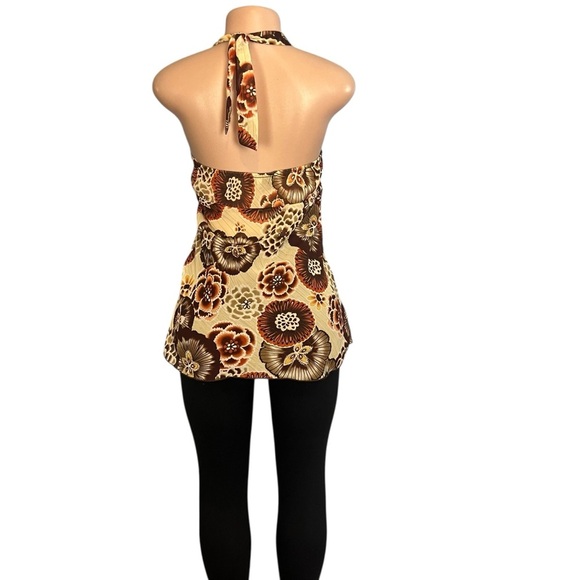 3/$30 🍂 BCX Y2K Floral Halter Neck Top Brown and Cream - Picture 7 of 9